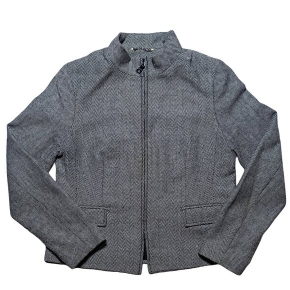 Banana Republic Women’s 10 Wool Blend Herringbone Grey Full Zip Lined Jacket - Picture 8 of 12